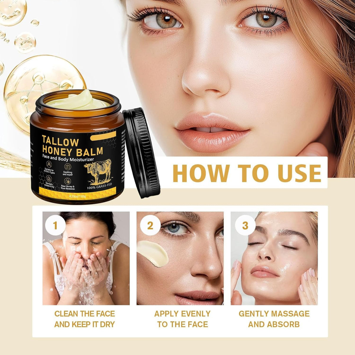 Beef Tallow Balm for Skin allow and Honey Face Organic Grass-fed us