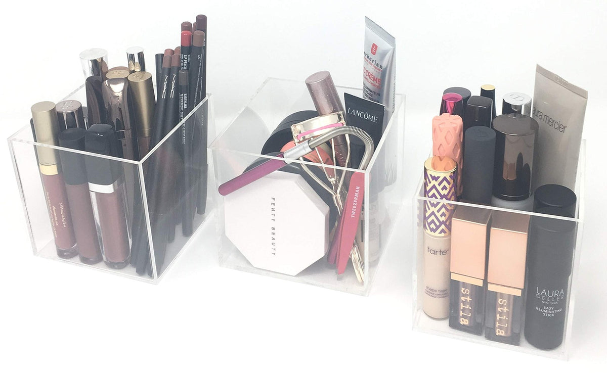 Clear Makeup Organizer Cubes Set of 3 for Beauty Storage and Display