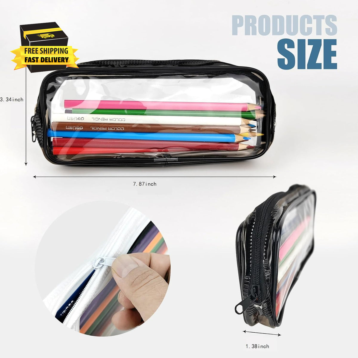 Clear Makeup Bag with Zipper - Travel Toiletry Organizer, Plastic Pouch