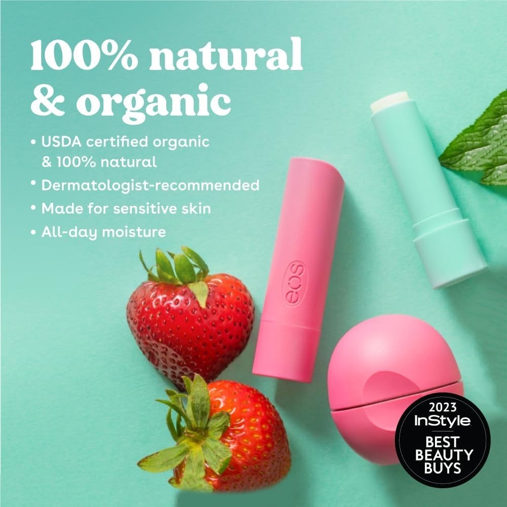 Organic Lip Balm Sticks 2-Pack Vanilla Bean, Paraben-Free, Sensitive Skin