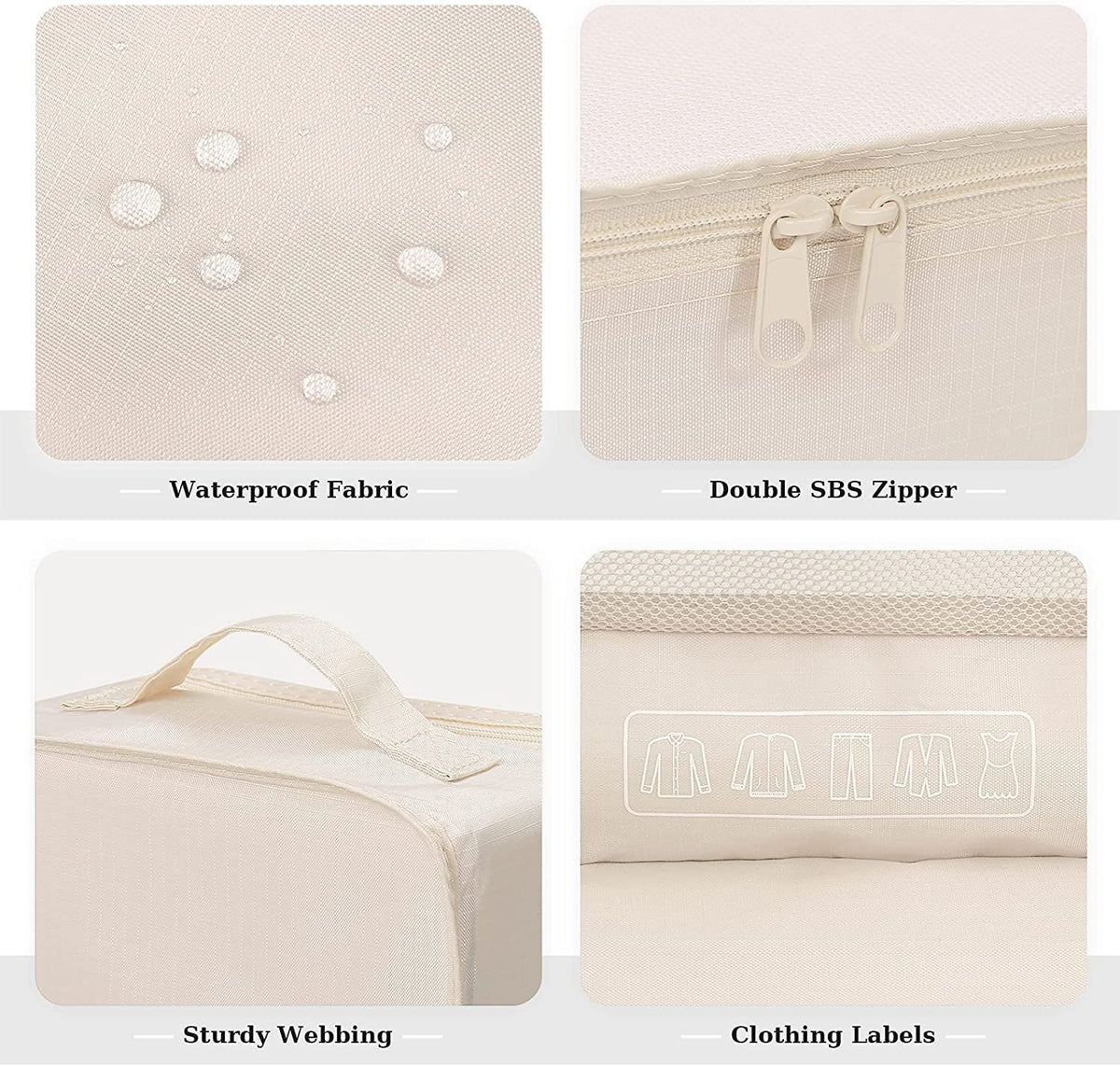 Lightweight Travel Packing Cubes Set with Shoe Bag - 6 Pieces Beige