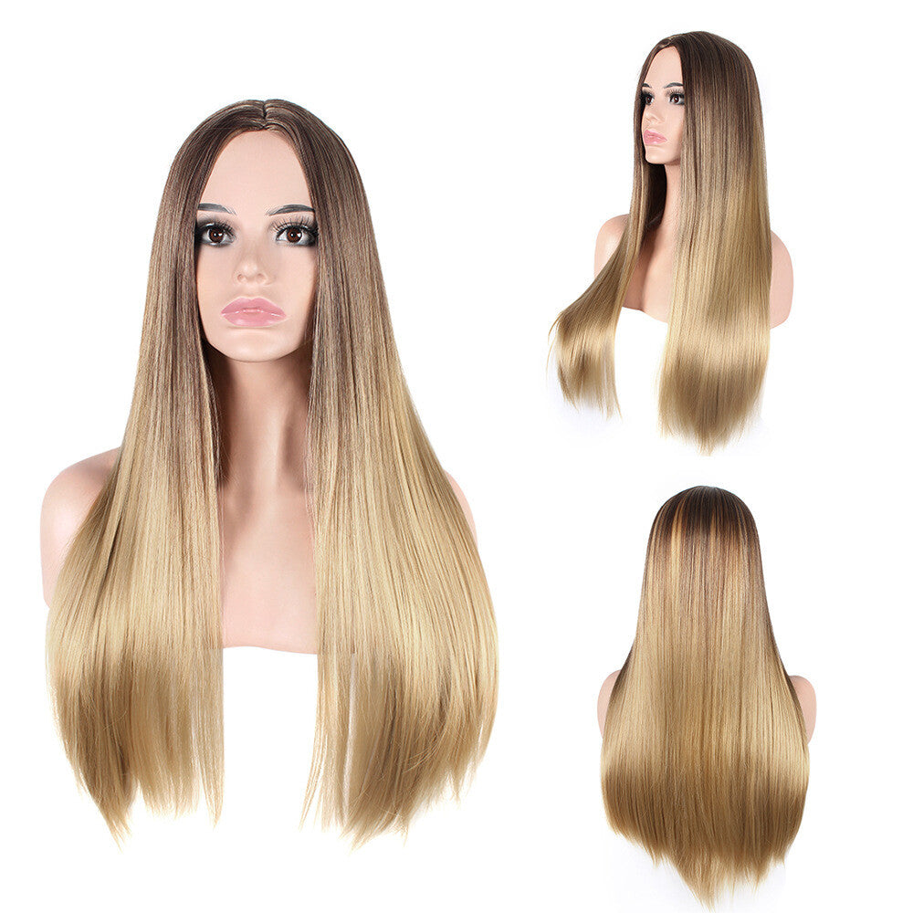 Long Layer Ombre Brown Blonde Wigs for Women with Bangs - Comfortable & Natural Look