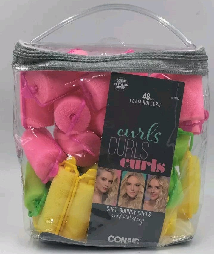 Neon Foam Hair Rollers for Bouncy Curls - 48 Pack Sleep Styling