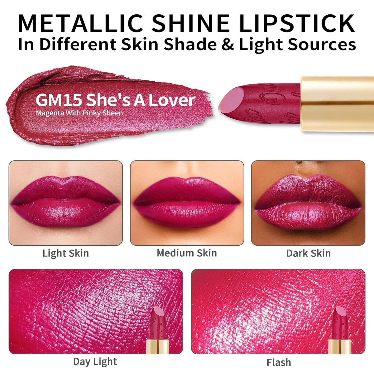 Magenta Lipstick with Metallic Finish - Vegan, Hydrating & Long-Lasting