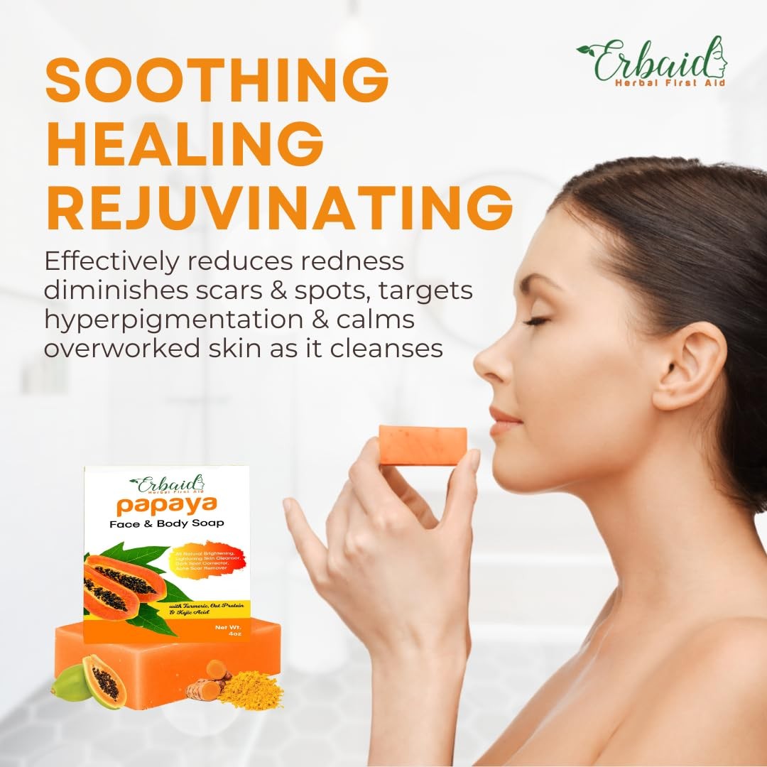 Erbaid Papaya Soap Face & Body Wash – Skin Brightening 4 Ounce (Pack