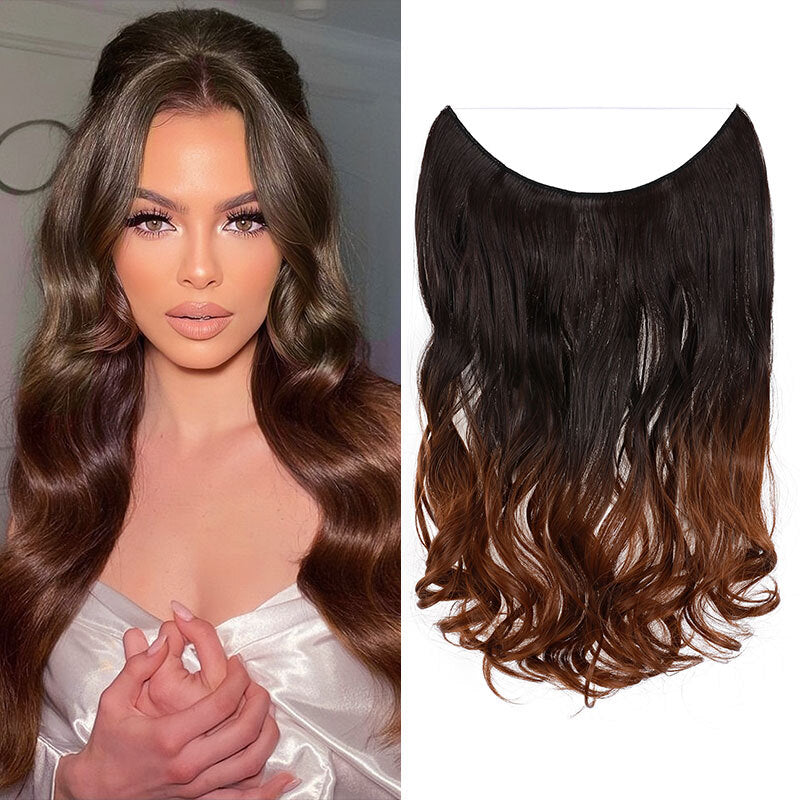 Invisible Wire Hair Extensions - Natural Synthetic Length & Body Wavy or Straight