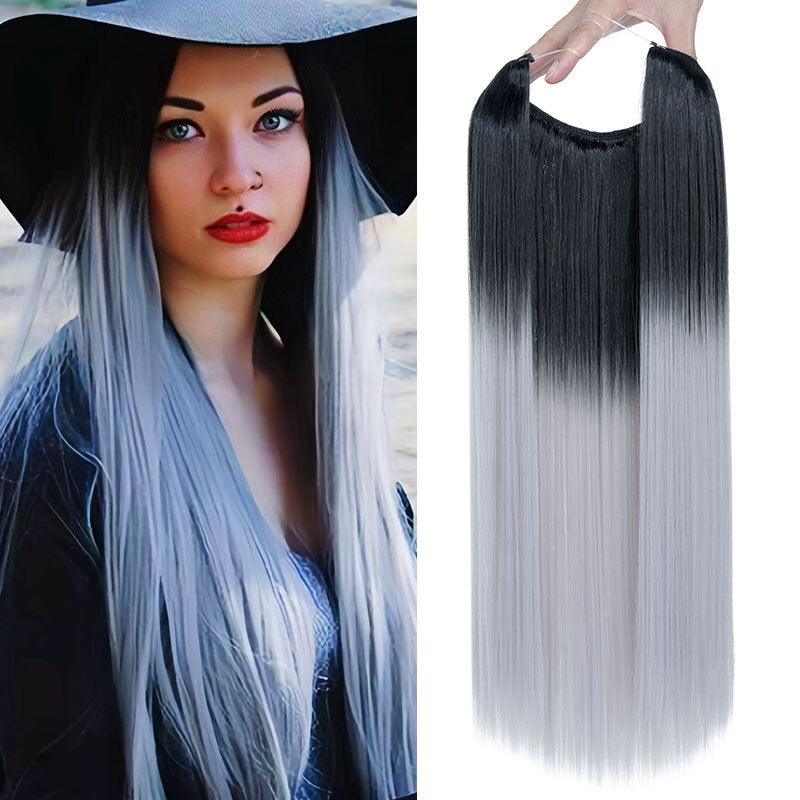 Invisible Wire Hair Extensions - Natural Synthetic Length & Body Wavy or Straight