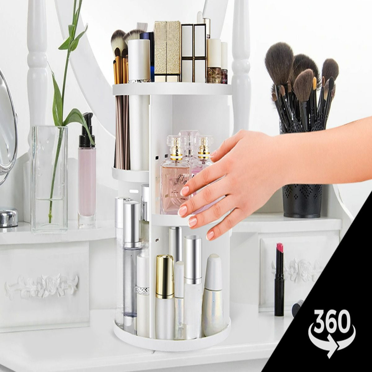 Adjustable Makeup Organizer Box - White Cosmetic Storage Solution