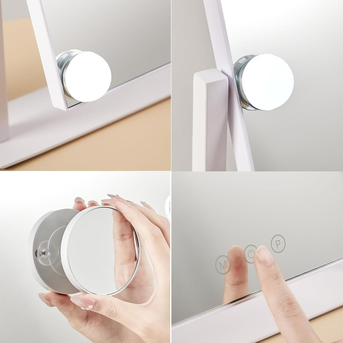 Tabletop Vanity Mirror with 5X Magnification and Adjustable LED Lighting