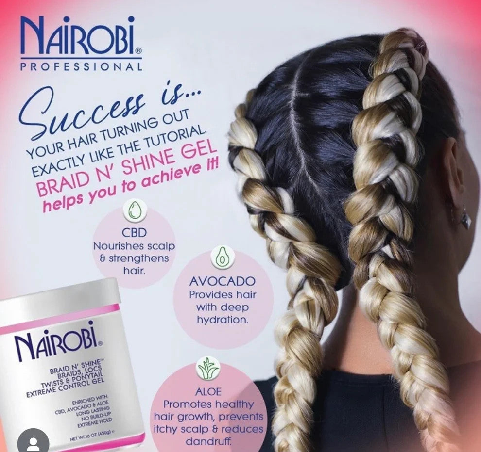 Nairobi Braid N Shine Extreme Control Hair Gel 16oz for Braids & Locs