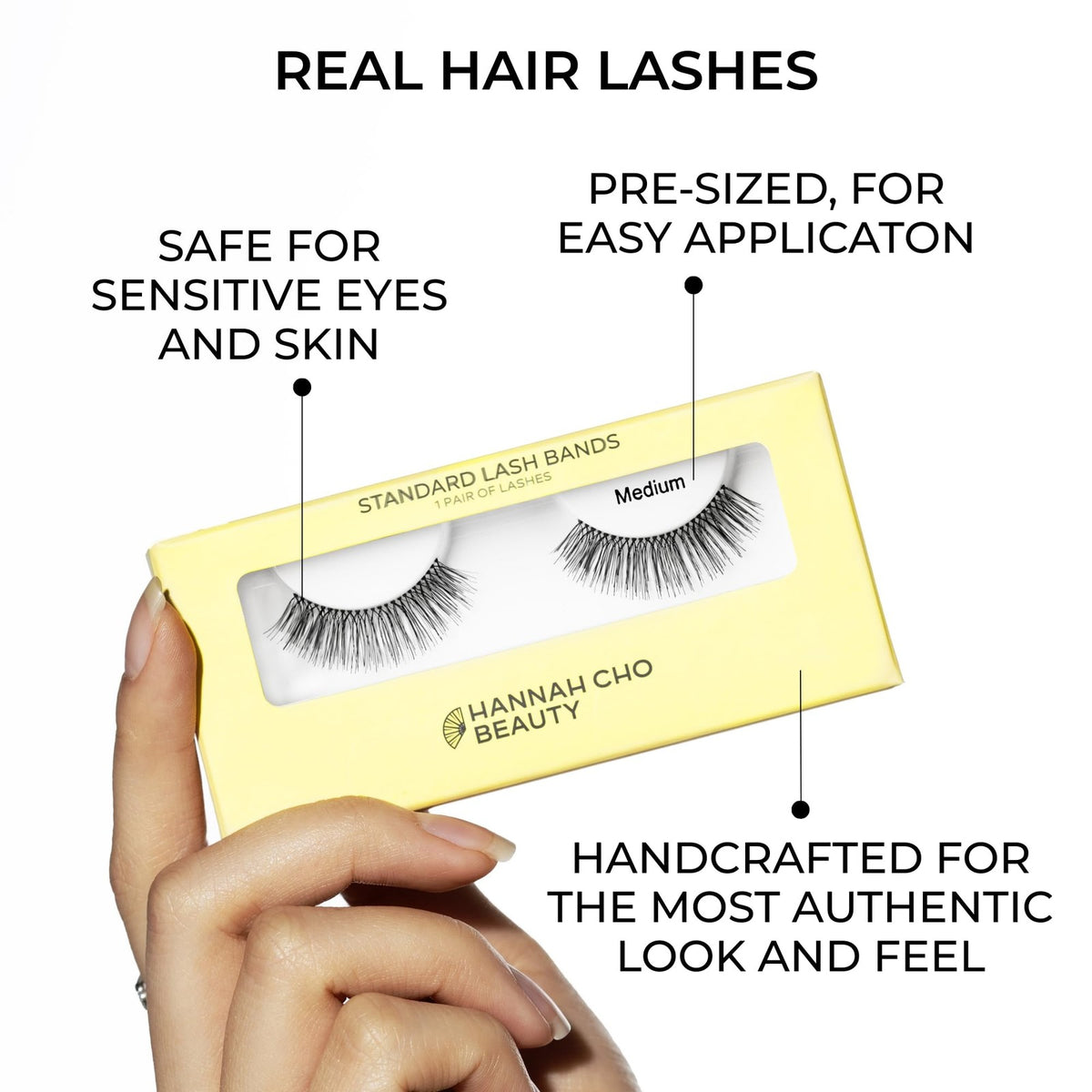 Natural Black False Eyelashes for Hooded Eyes - Weightless, Medium Style