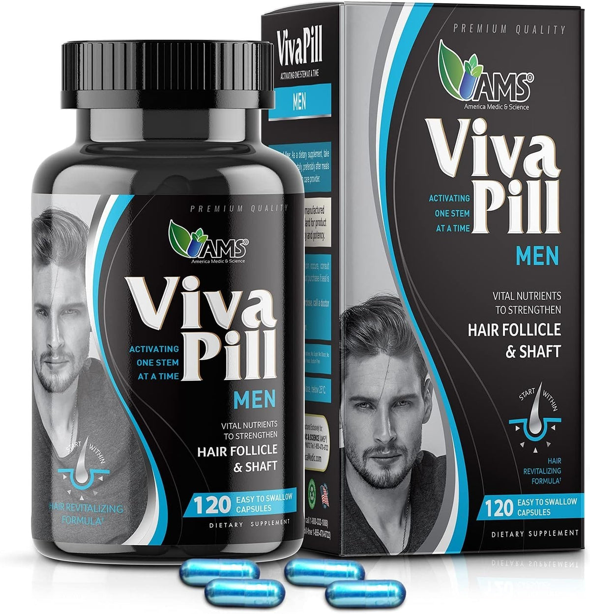 Hair Growth Vitamins for Men - Biotin, Collagen & Natural Supplements, 120 Count