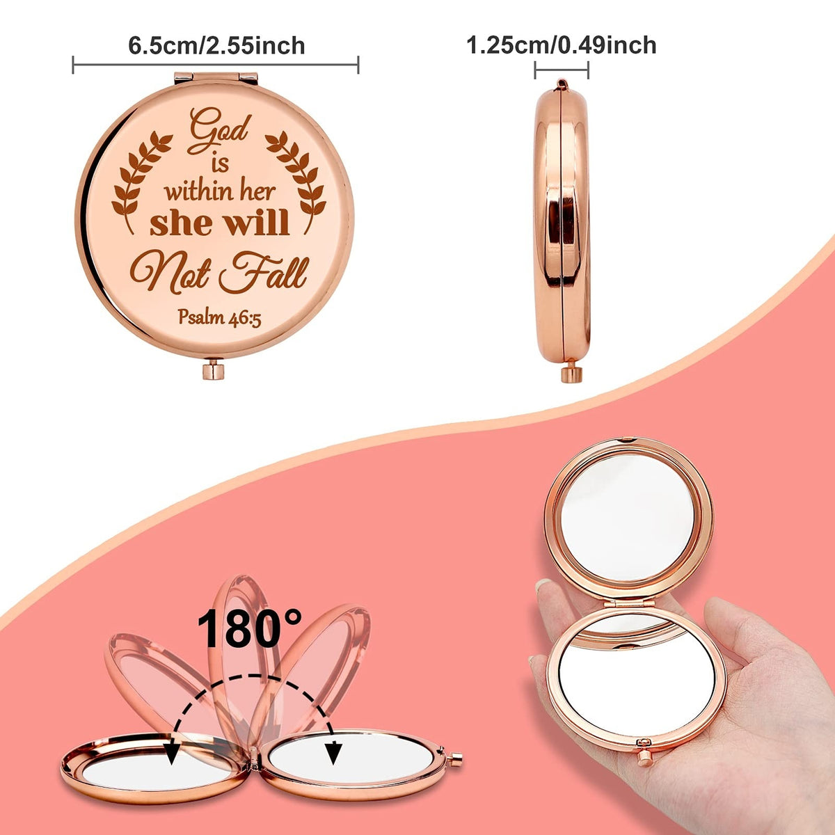 Religious Compact Mirror for Women - Bible Verse Gift, Rose Gold