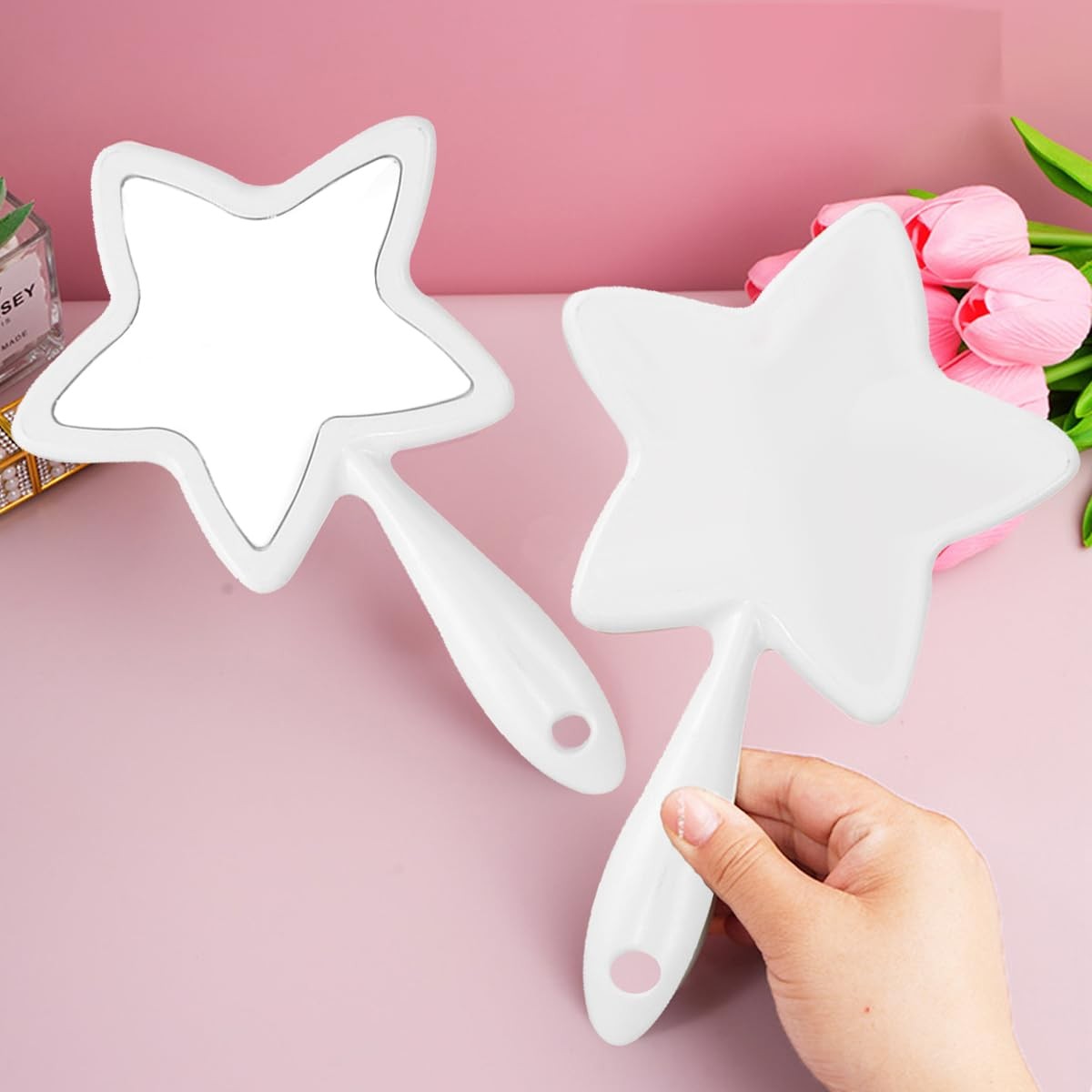 Star-Shaped Handheld Makeup Mirror Portable Cosmetic Mirror White