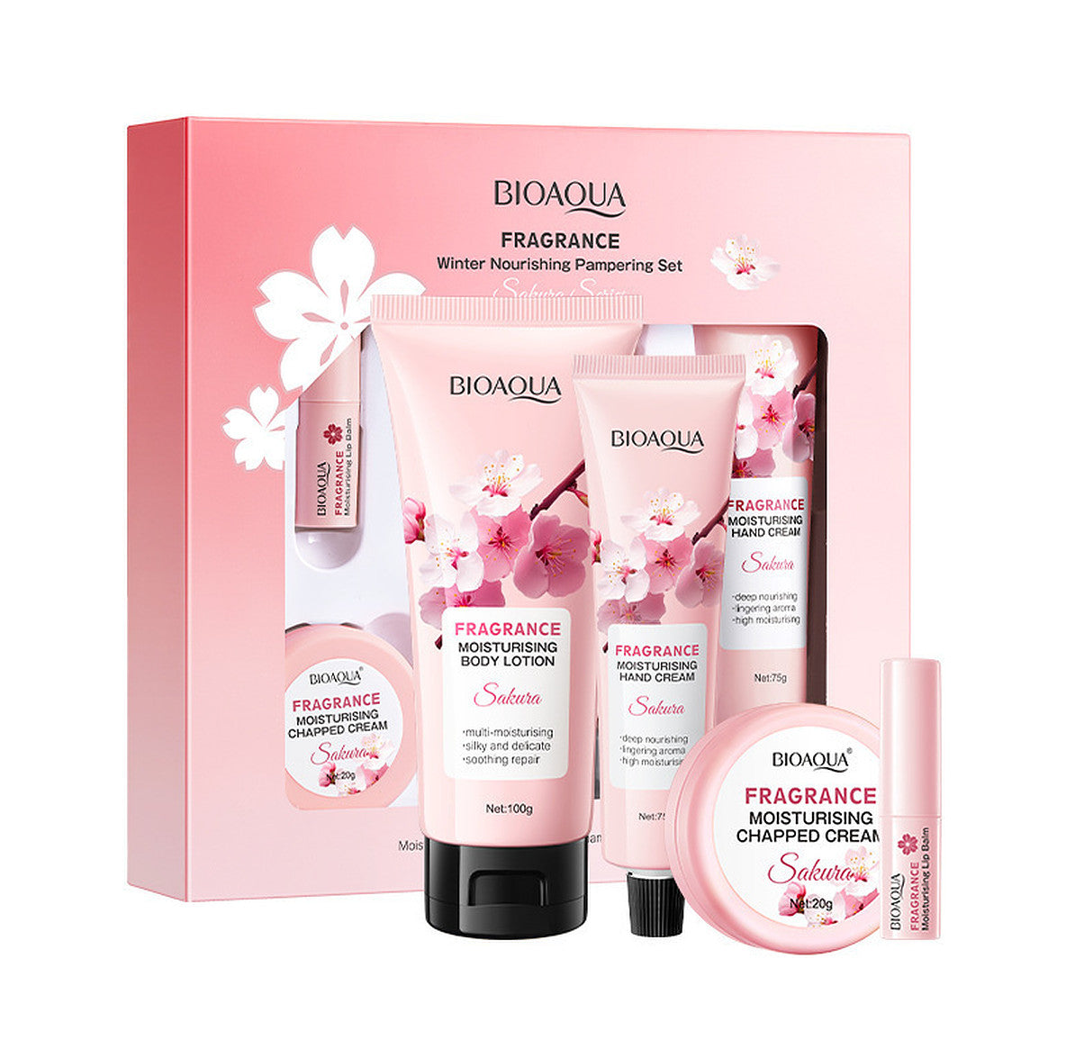 Bioaqua Sakura Fragrance 4-Piece Body Lotion Lip Balm Hand Care Set