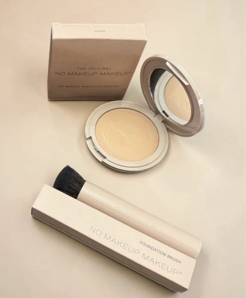 No Makeup Foundation Almond Cream with Brush - Buildable, Long-Wear Face Makeup