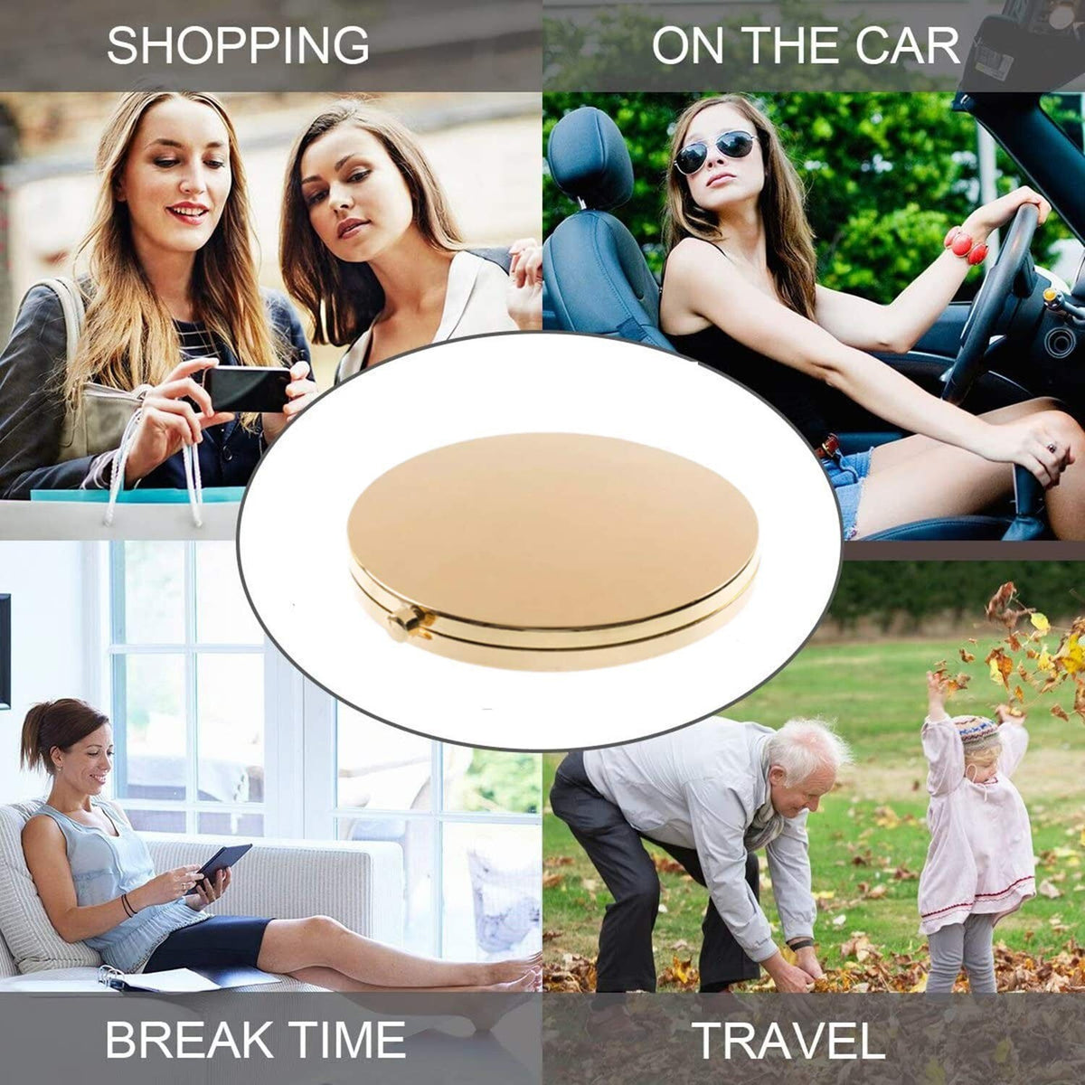 Mini Folding Double-Sided Makeup Mirror with Magnification for Purses - Gold