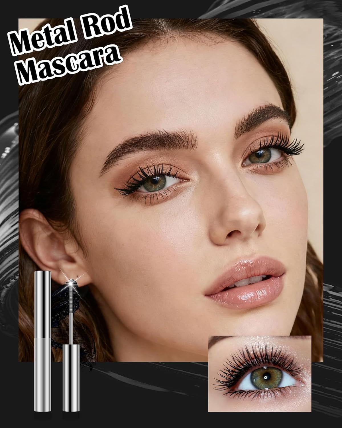 Waterproof Lengthening Mascara with Metal Wand - Clump-Free, 3D Volume, Black
