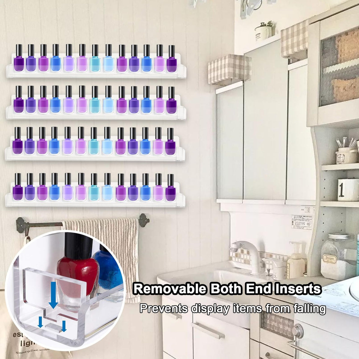 Wall Mounted Nail Polish Rack Organizer Holds 90 Bottles Clear Acrylic