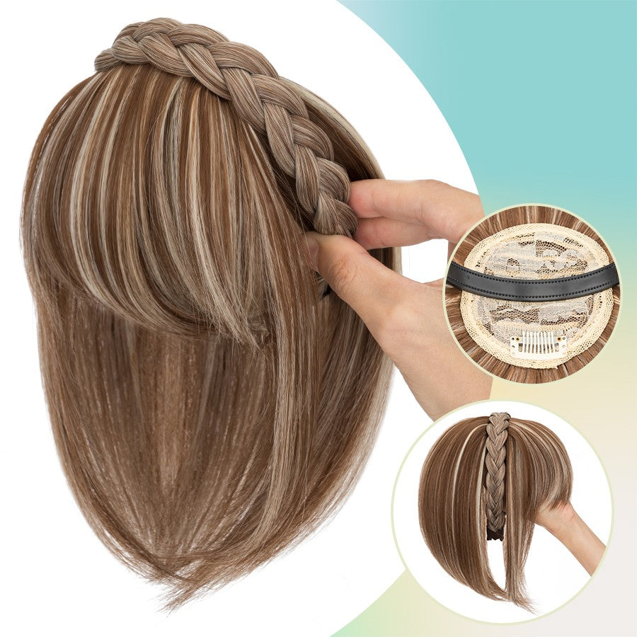 Women Braid Headband Topper with Bangs - Instant Hair Fringes & Hairbands