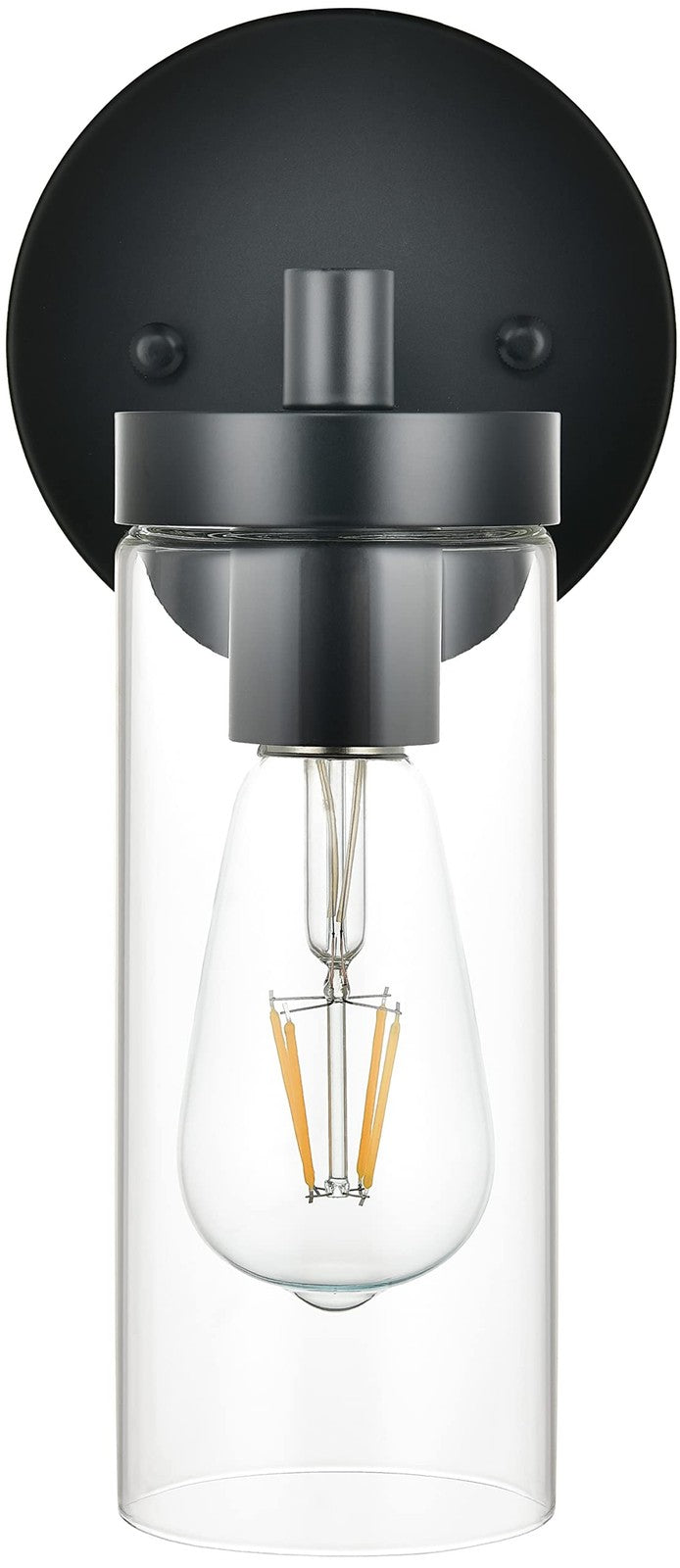 Matte Black Indoor Wall Sconce with Clear Glass Shade - Modern Vanity Light