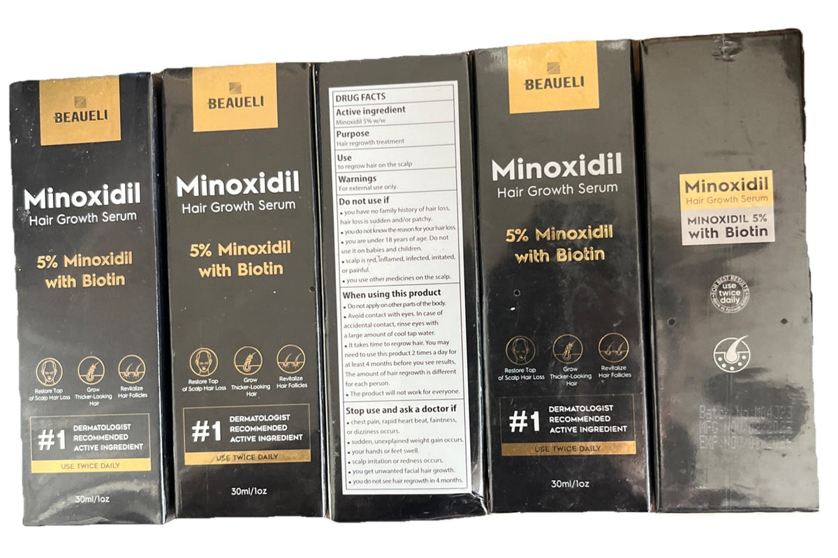 5% Minoxidil Hair Growth Serum with Biotin - 5 Pack (1 Oz Each)