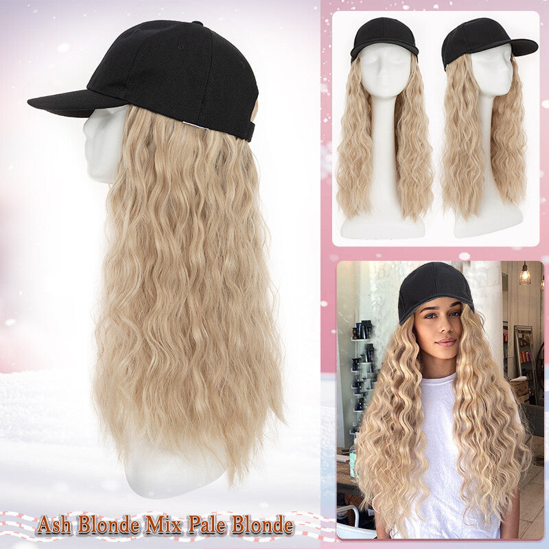 Unisex Wavy Long Hair Beret Cap with Synthetic Hair - Casual Hat Wig