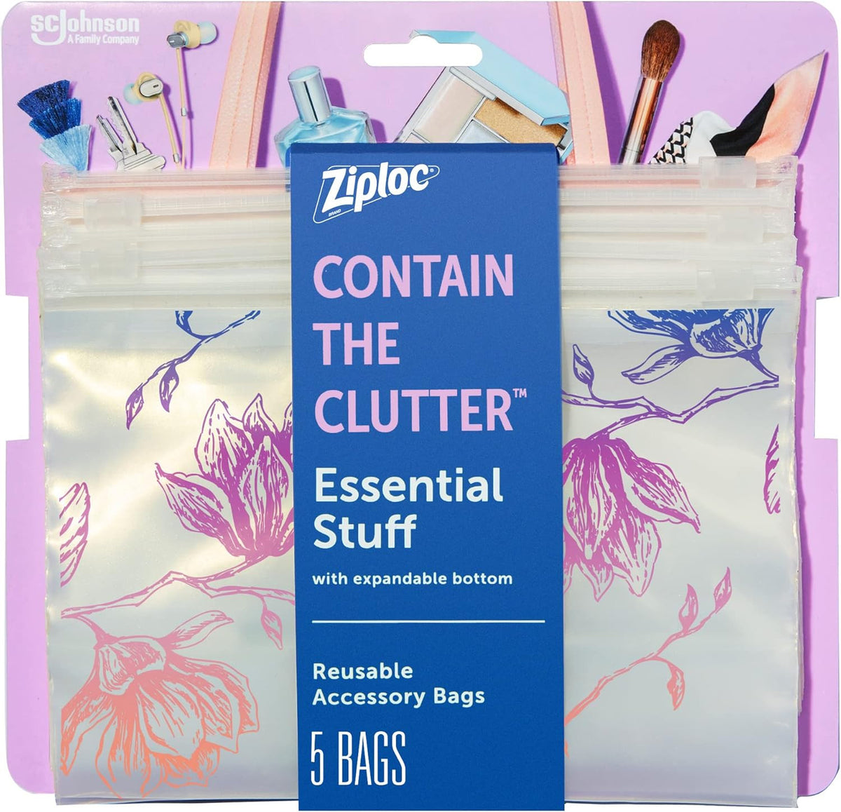Reusable Travel Makeup & Accessory Bags - Charm Collection 5 Pack