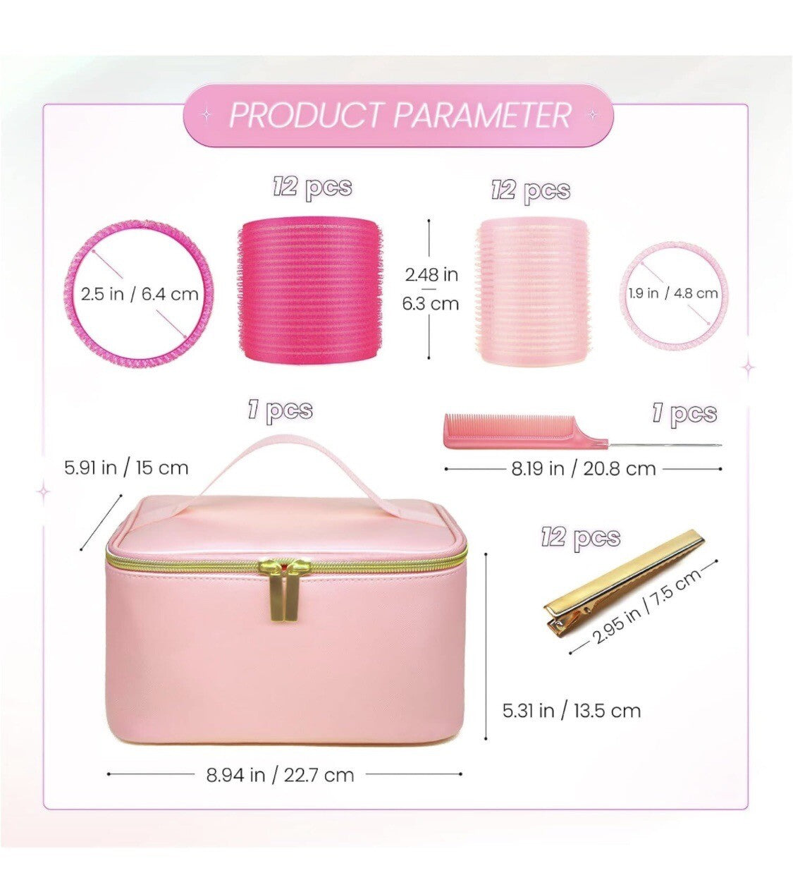 Jumbo Hair Rollers Set with Free Cosmetic Bag - No Heat Curlers for All Hair Types