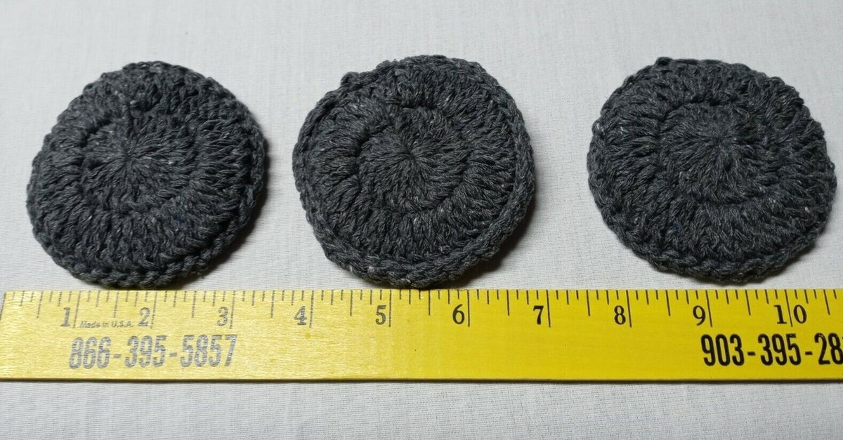 Set of 3 Handmade Crocheted Face Cleansing Pads - Dark Gray