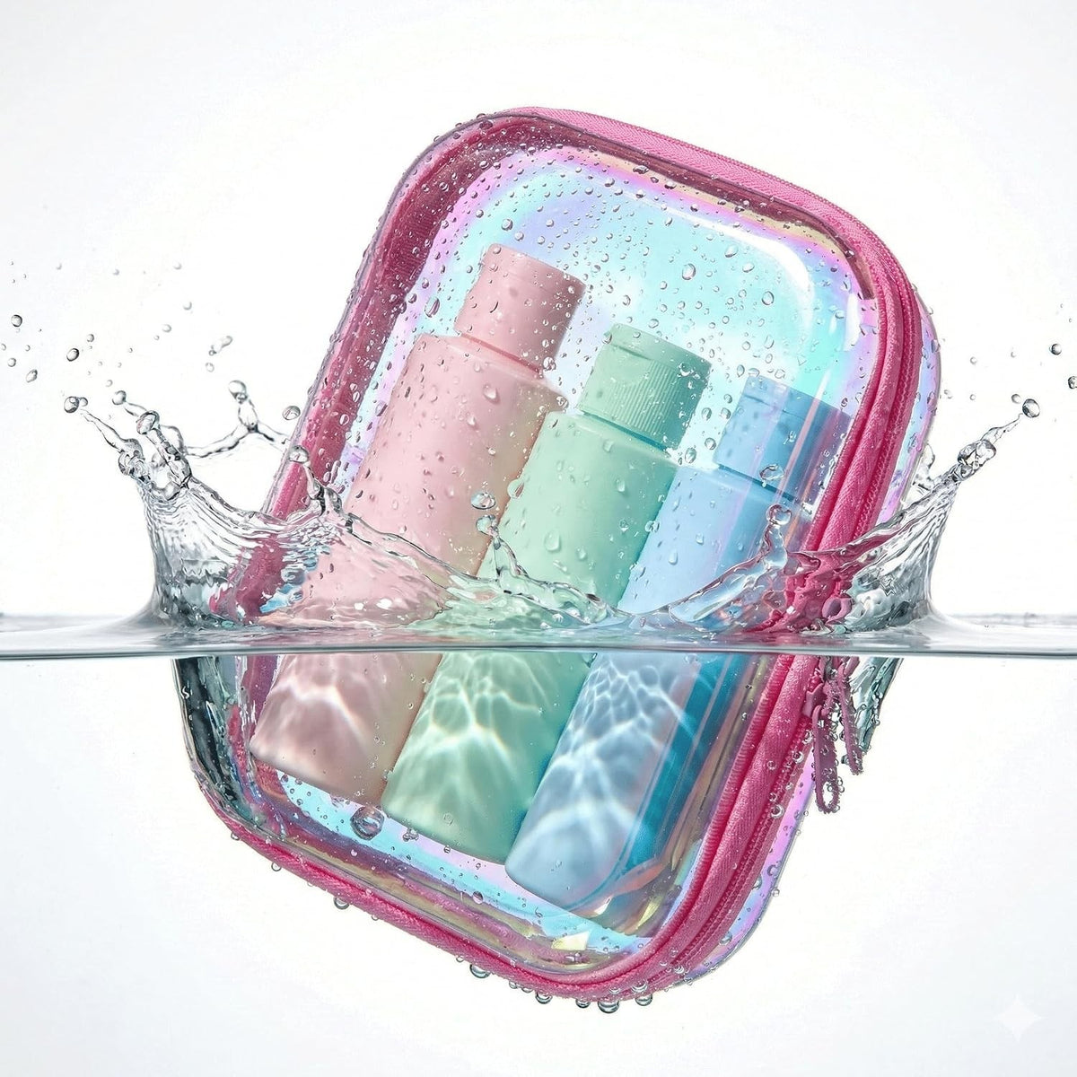 Iridescent Clear Travel Organizer Set - Waterproof Makeup & Toiletry Bags