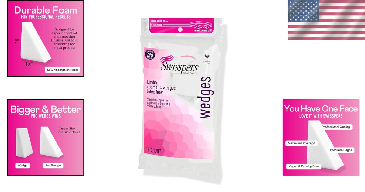 Reusable Latex-Free Makeup Sponges - Jumbo Wedge Applicators, 16 Pack