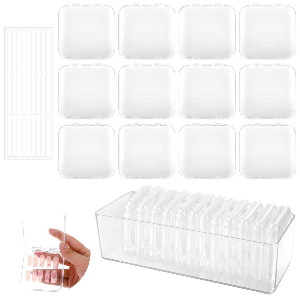 36 Pcs Clear Nail Storage Box Organizer with Double-Sided Tape - Acrylic Display Case