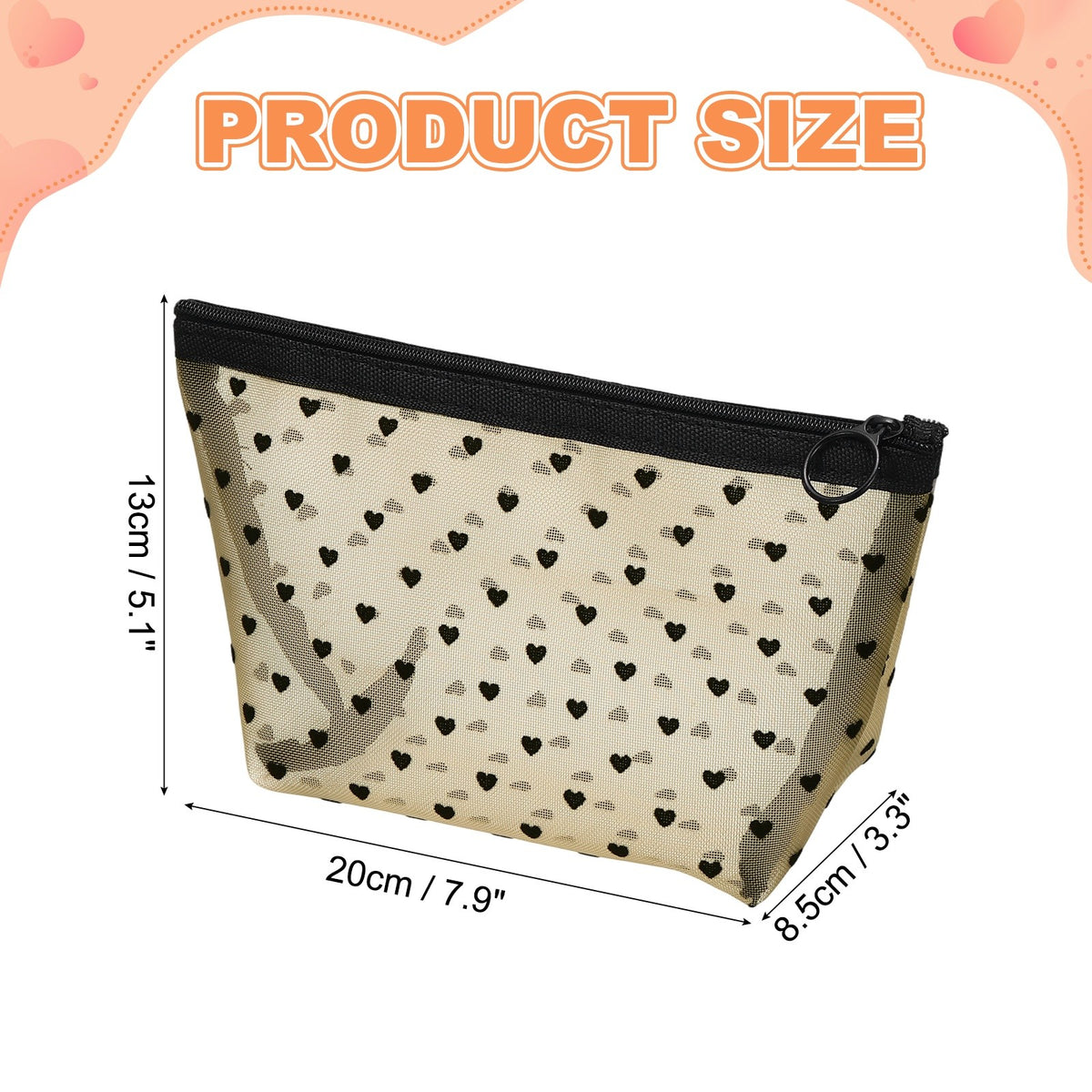 2-Pack Mesh Makeup Bags with Heart Print - Portable Cosmetic Organizer