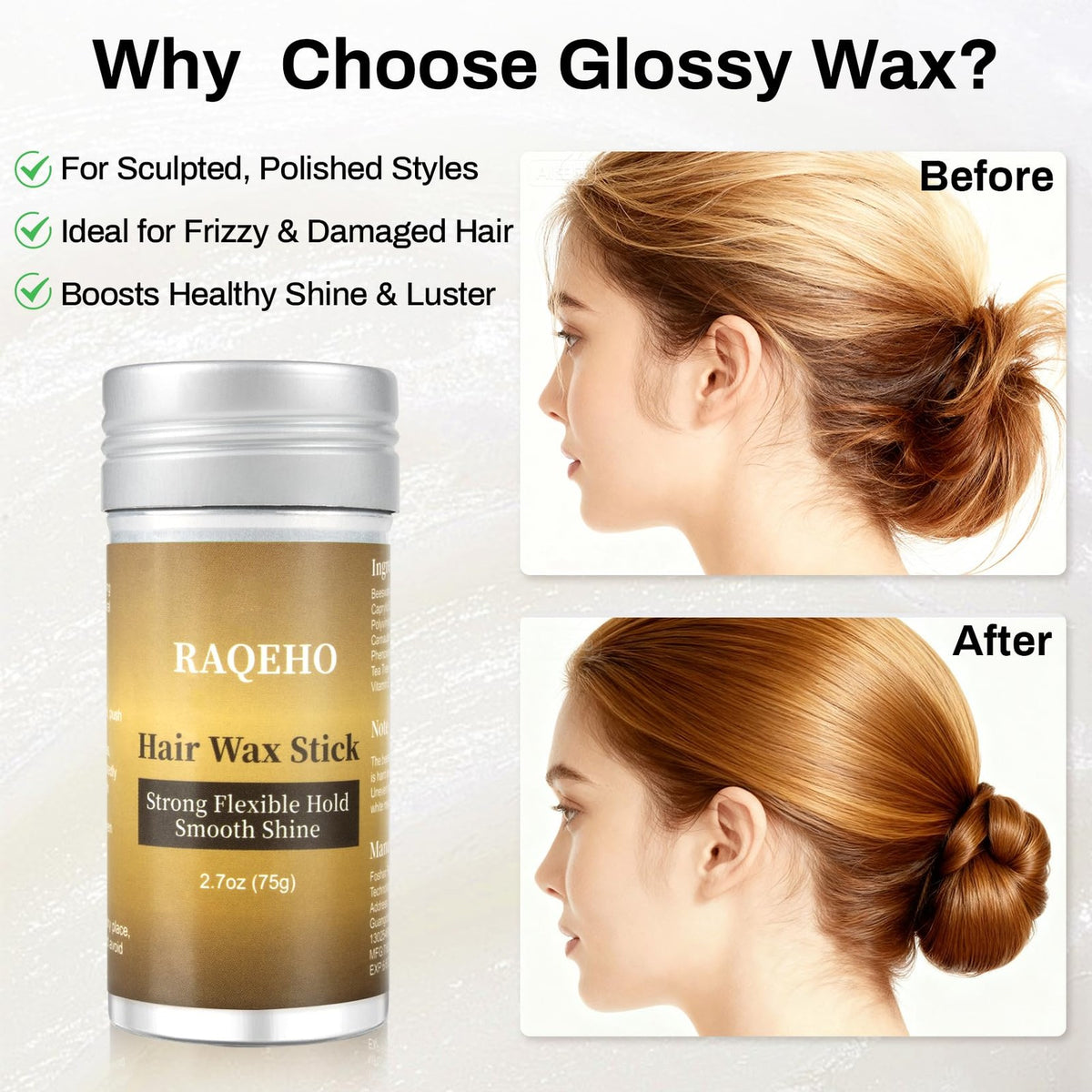 Hair Wax Stick for Styling and Frizz Control - Glossy Slick Back, 2.7oz