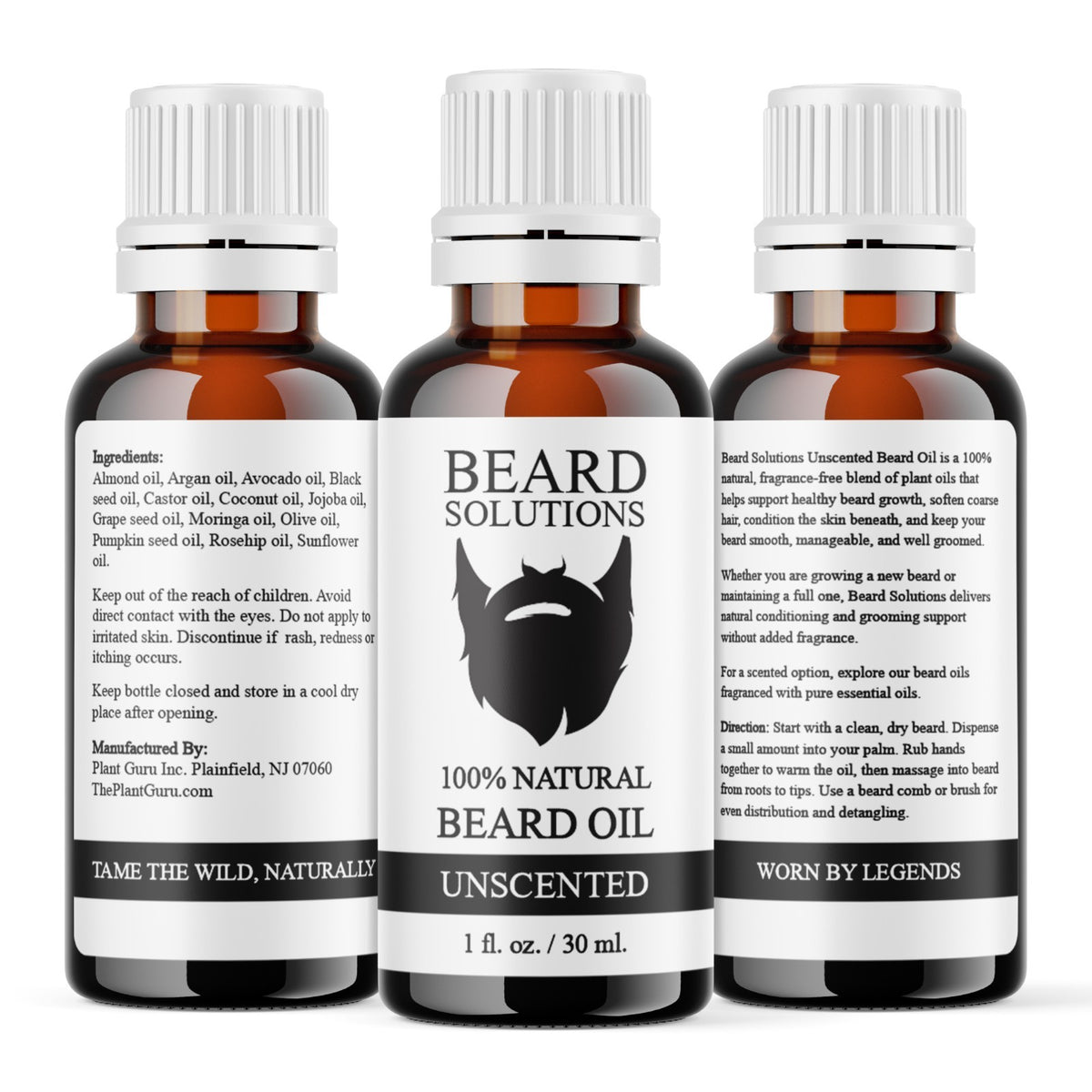 Unscented Beard Oil for Men - Hair Growth Serum & Facial Grooming 1 oz