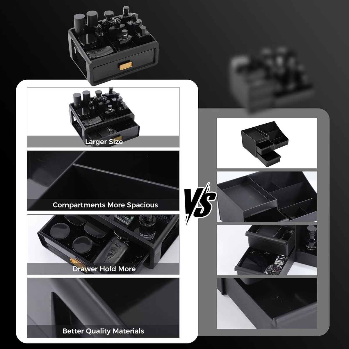 Men's Cologne Organizer with Drawers and Compartments - Bathroom Countertop Storage