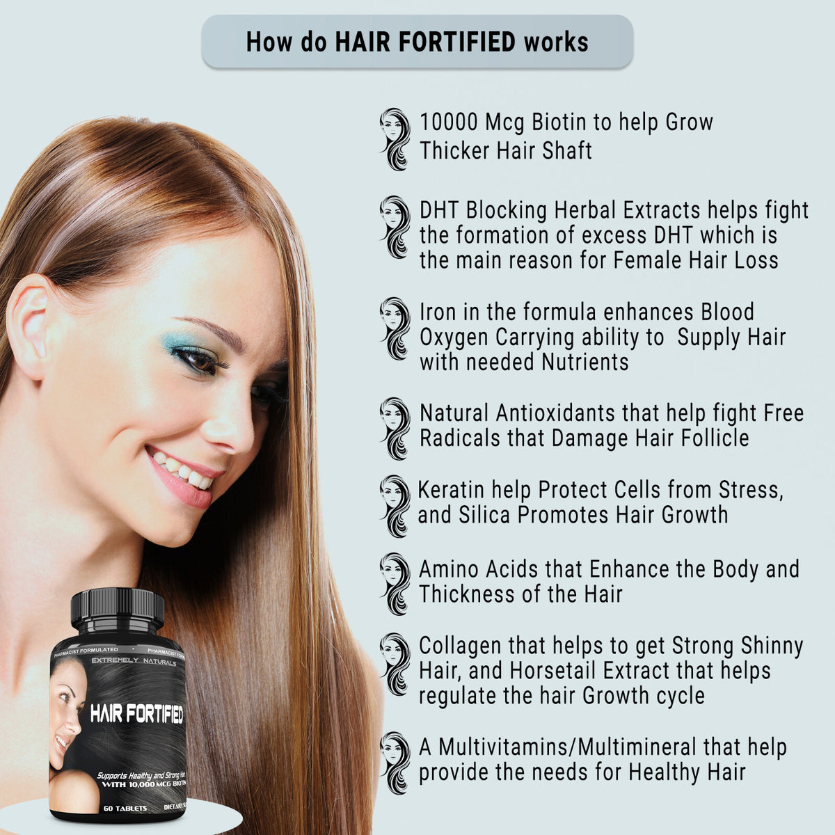 HAIR FORTIFIED Growth Product – Vitamins - Biotin 10000mcg | Keratin