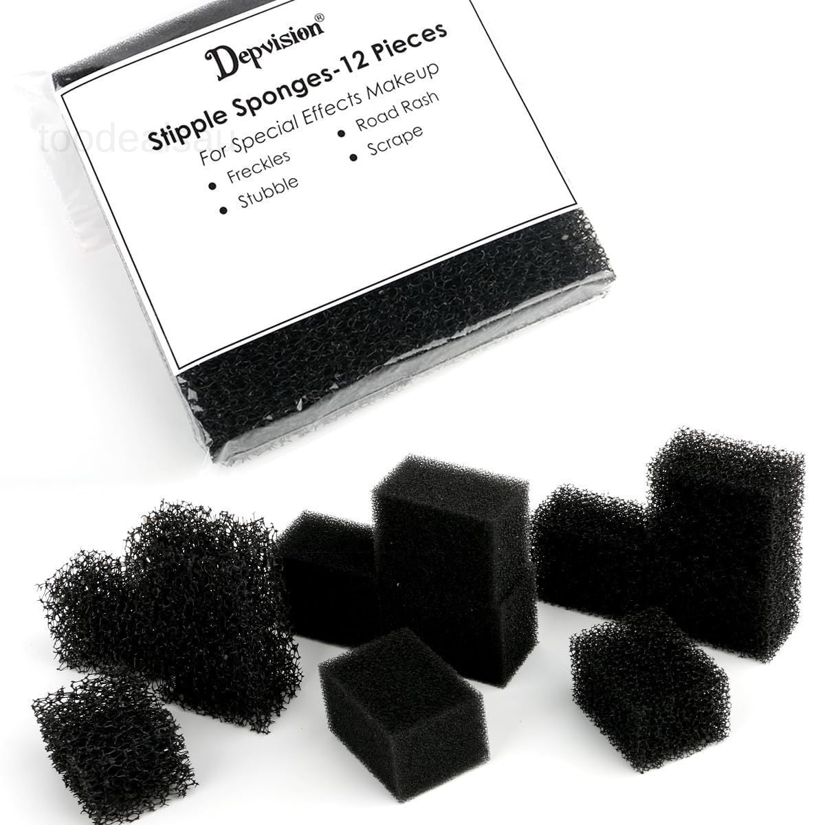 Special Effects Makeup Sponges Set - 12 Black Stipple Texturing Tools