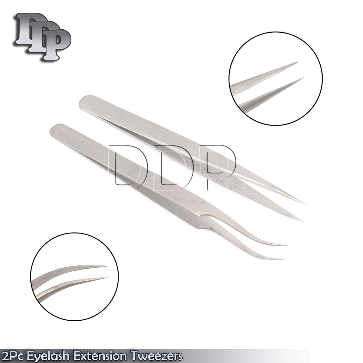 Eyelash Extension Tweezers Set - Straight & Curved Pointed Precision Tools