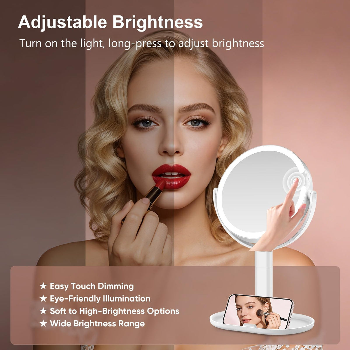 7 Inch Rechargeable LED Lighted Makeup Vanity Mirror with 10X Magnification