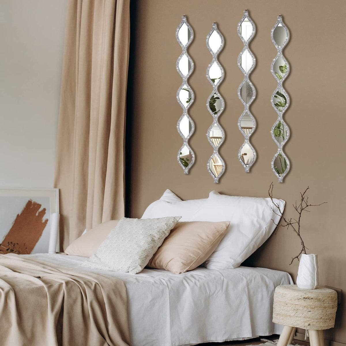 Teardrop Mirror Wall Decor Set - Rustic Diamond Crystal Farmhouse 4-Piece