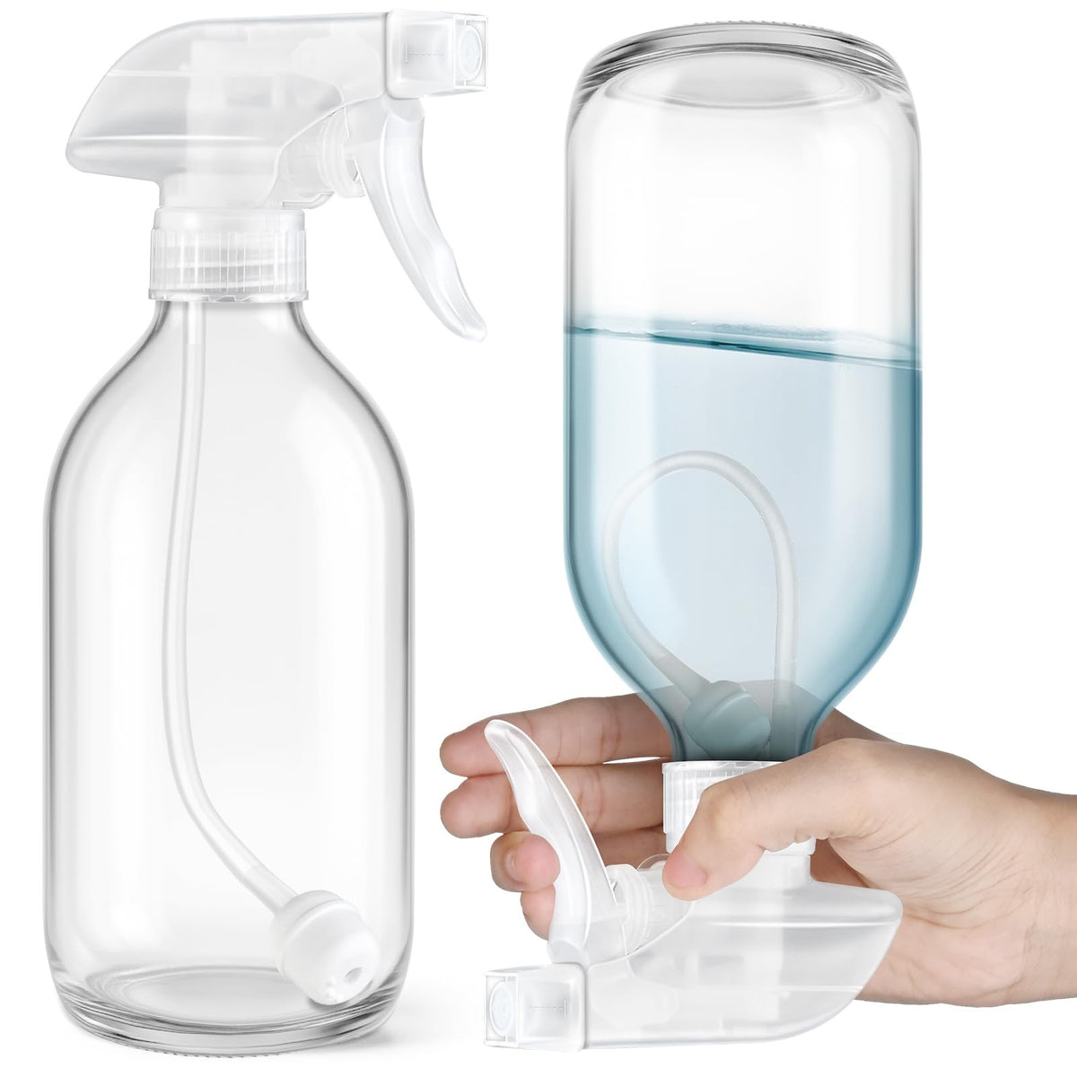16 oz Glass Spray Bottles Set - Refillable Multi-Purpose Fine Mist Containers