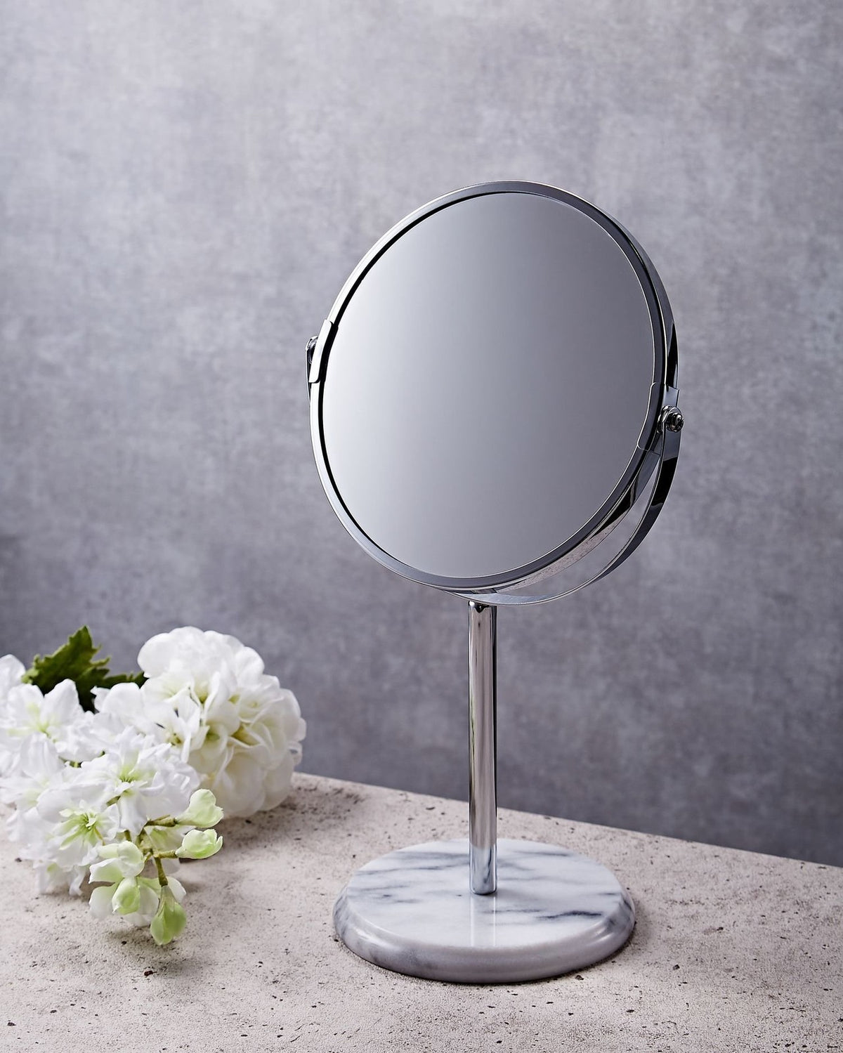 White Marble Vanity Mirror - 13.5-Inch Tabletop Makeup Mirror