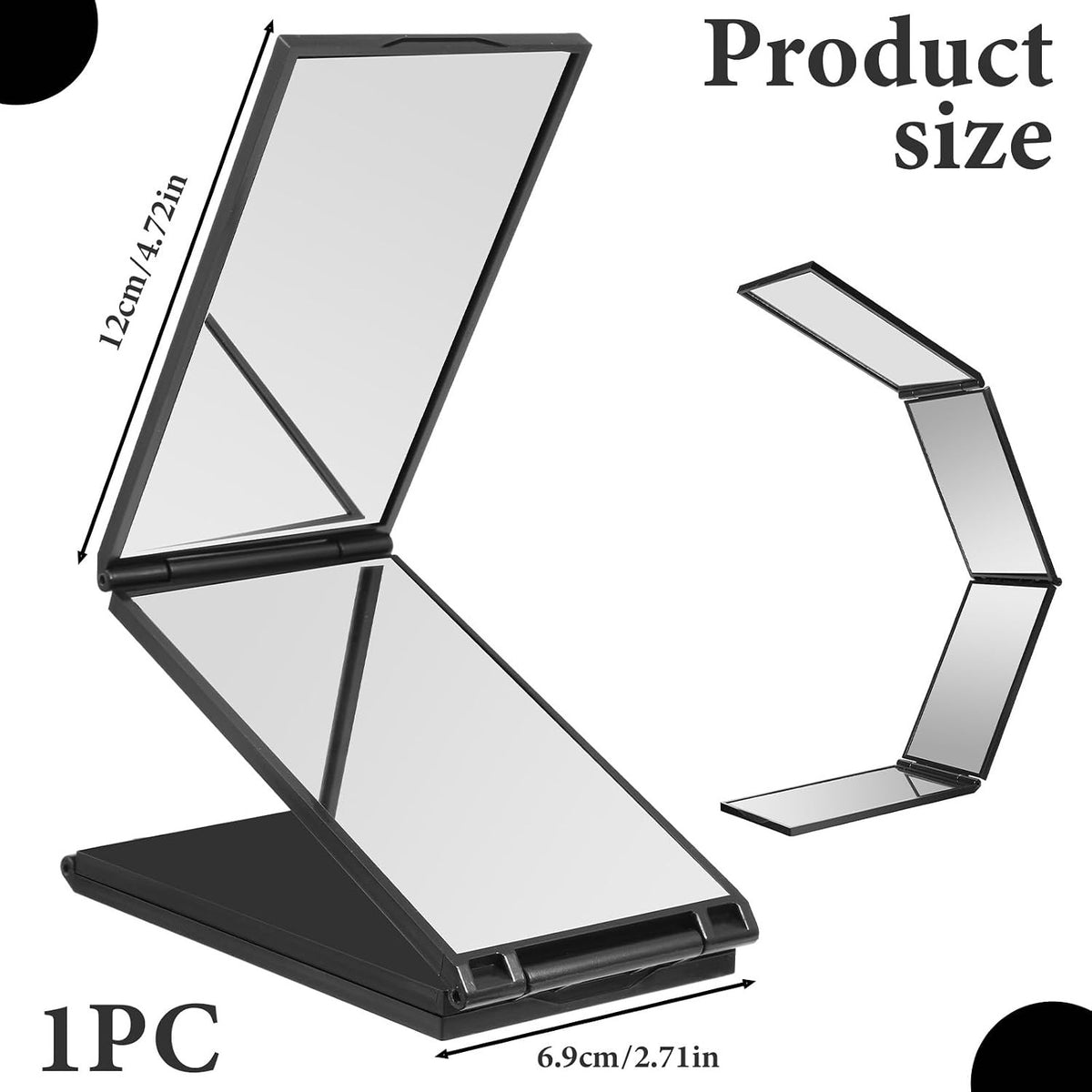 Foldable 4-Way Makeup & Haircut Mirror Portable 360° Handheld Black