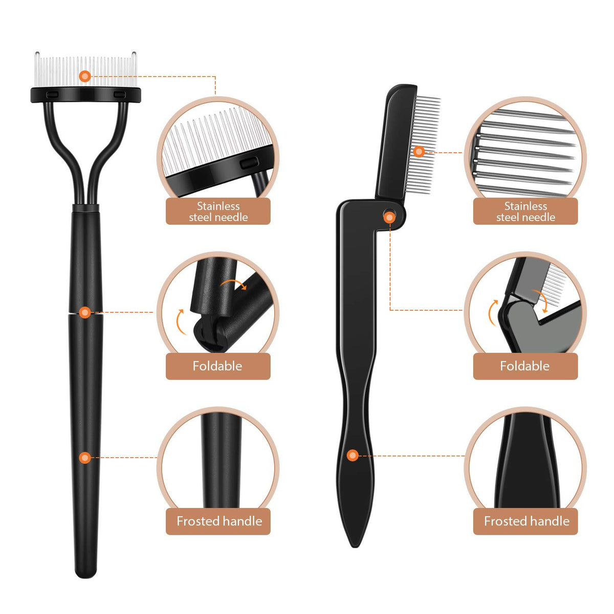 Eyelash Comb Separator & Eyebrow Brush Set - Folding Portable Grooming Tool