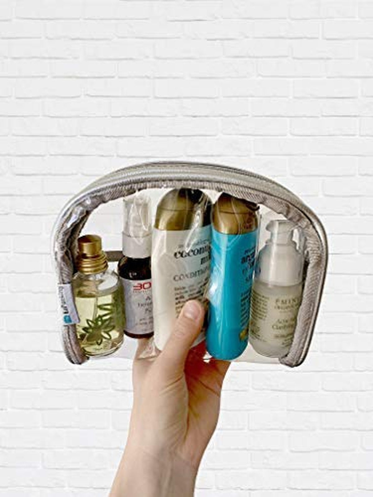 Clear Half Moon Cosmetic Pouch - Small Transparent TSA Travel Bag