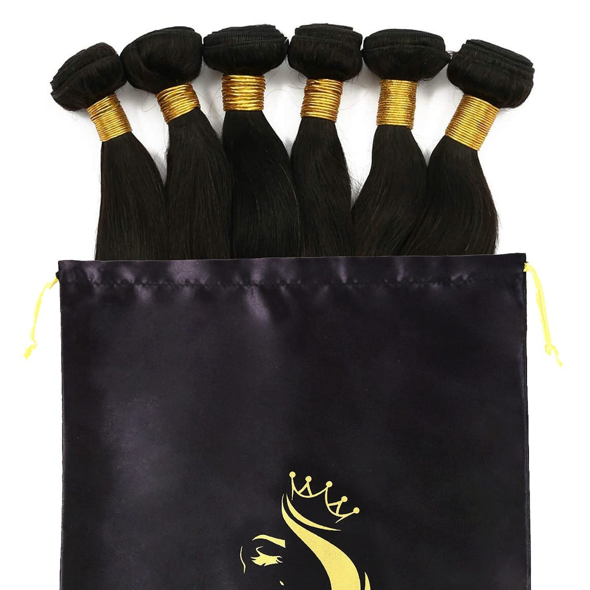 Silk Satin Hair Extension & Wig Storage Bags with Drawstring - 6 Pack