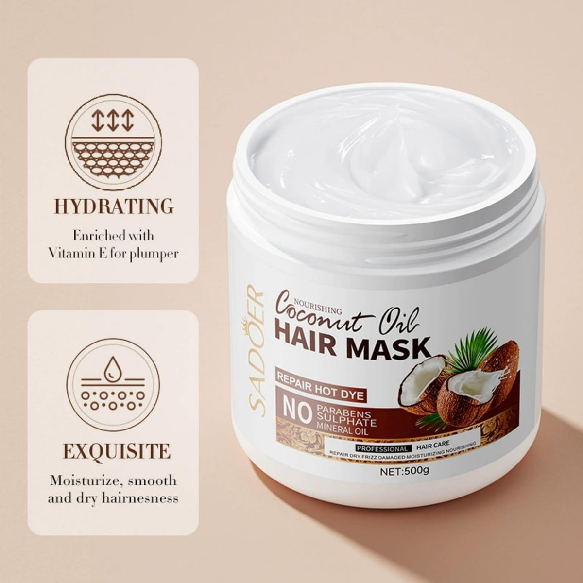 Coconut Oil Hair Mask for Nourishing & Smoothing - 2 x 500g