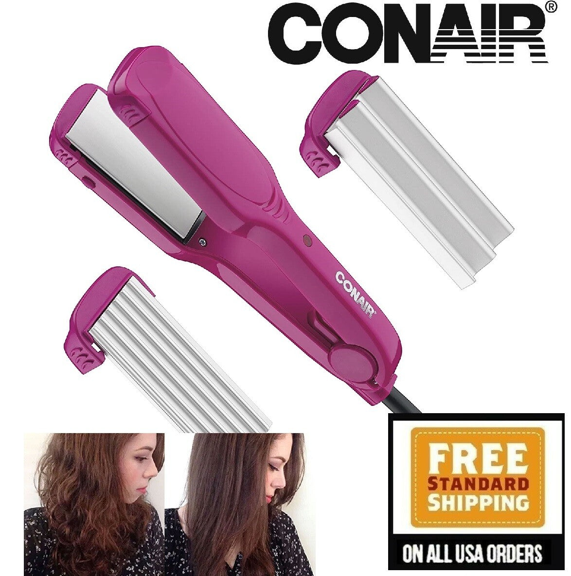 Conair 3-in-1 Ceramic Hair Styler Flat Iron with Micro Crimp & Deep Wave Plates